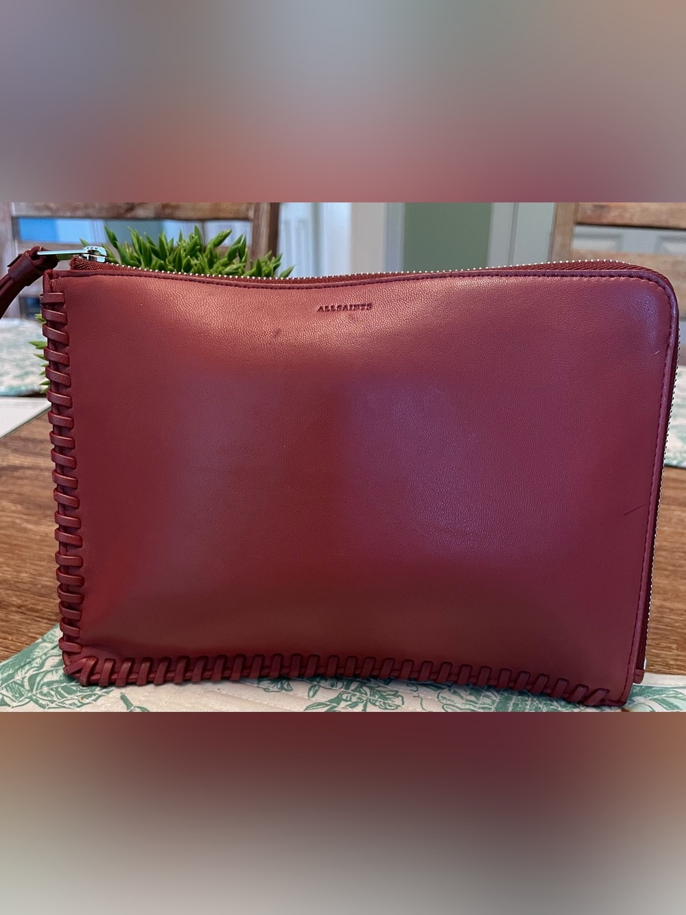 All Saints Burgundy Leather Pouch